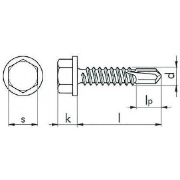 DIN 7505K – surub autoforant cap hexagonal, zincat alb