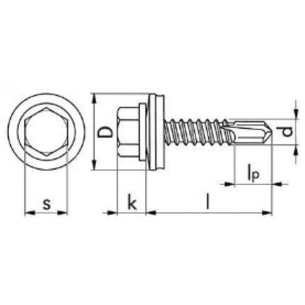 DIN 7504K + EPDM – surub autoforant cu cap hexagona, zincat alb