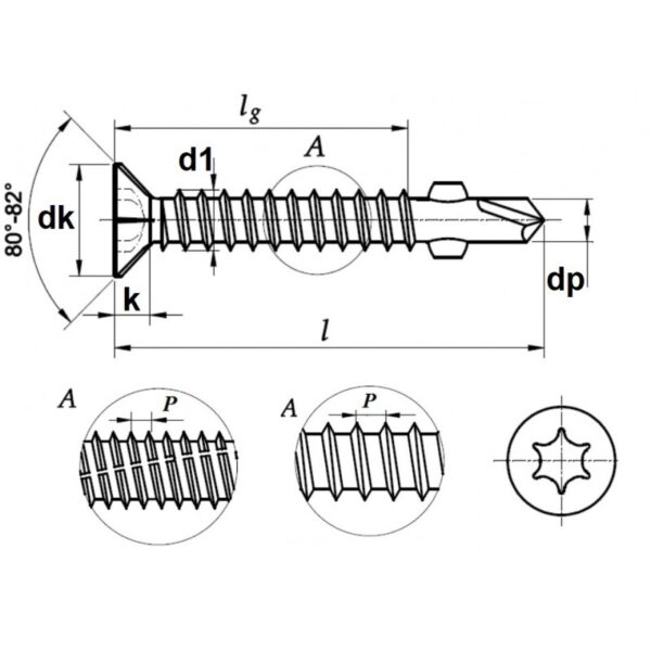 DIN 7504P – A – surub autoforant cu aripi, zincat alb